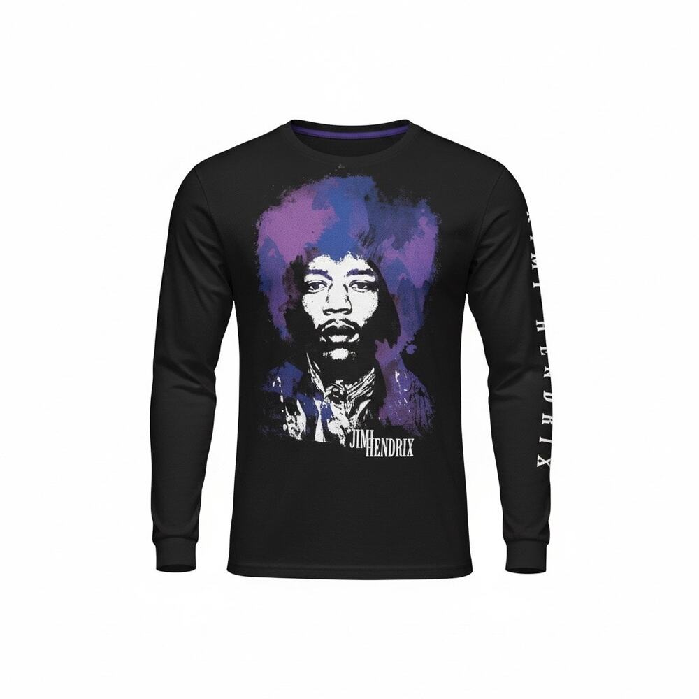 Jimi Hendrix Long Sleeve Graphic T-Shirt Black Karl Ferris Collection